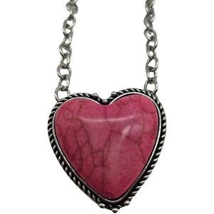 Pink Crackle Heart Pendant Necklace
